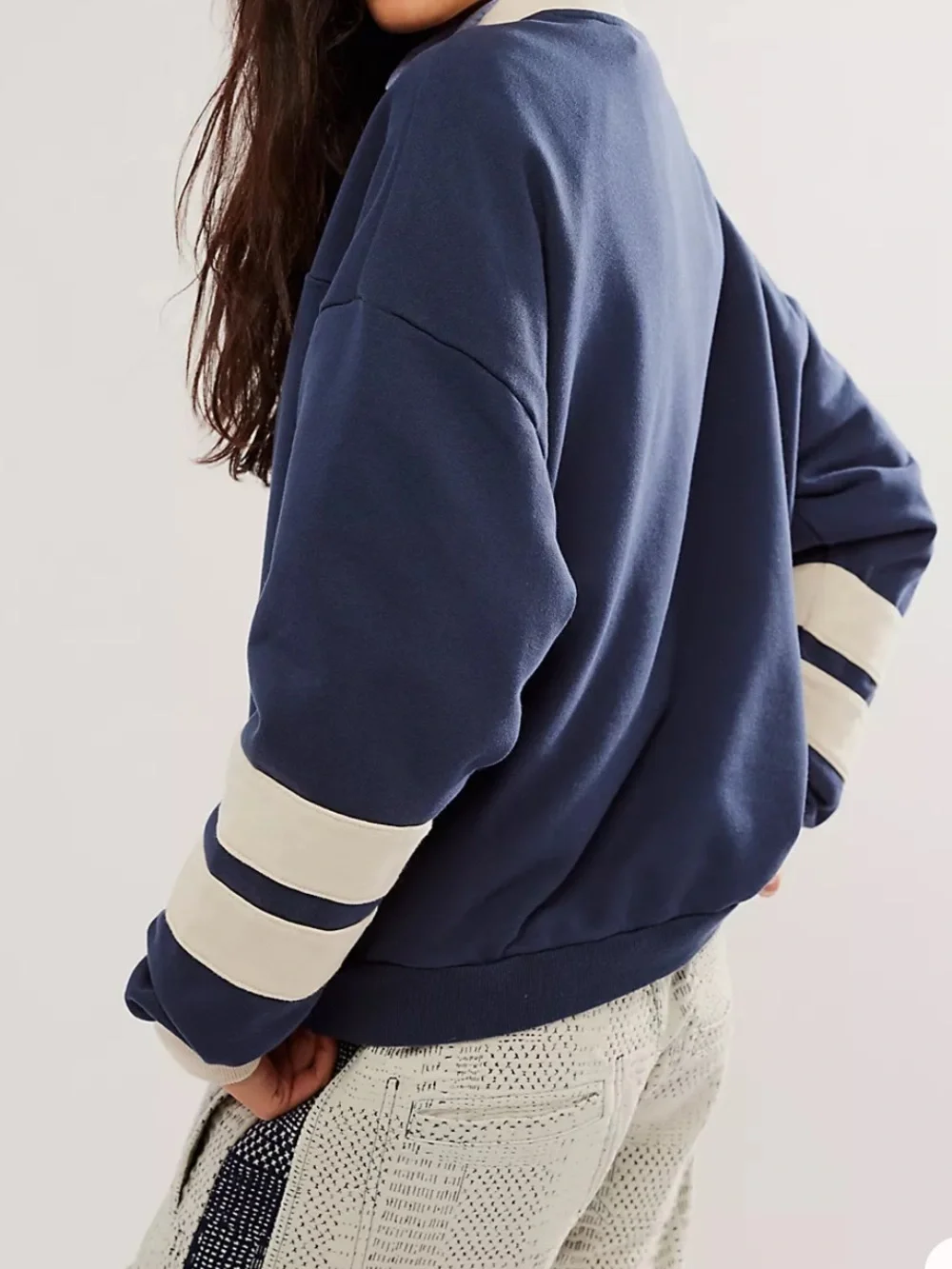 Free People Falling Forward Vancouver Hockey Crewneck Small Blue Varsity